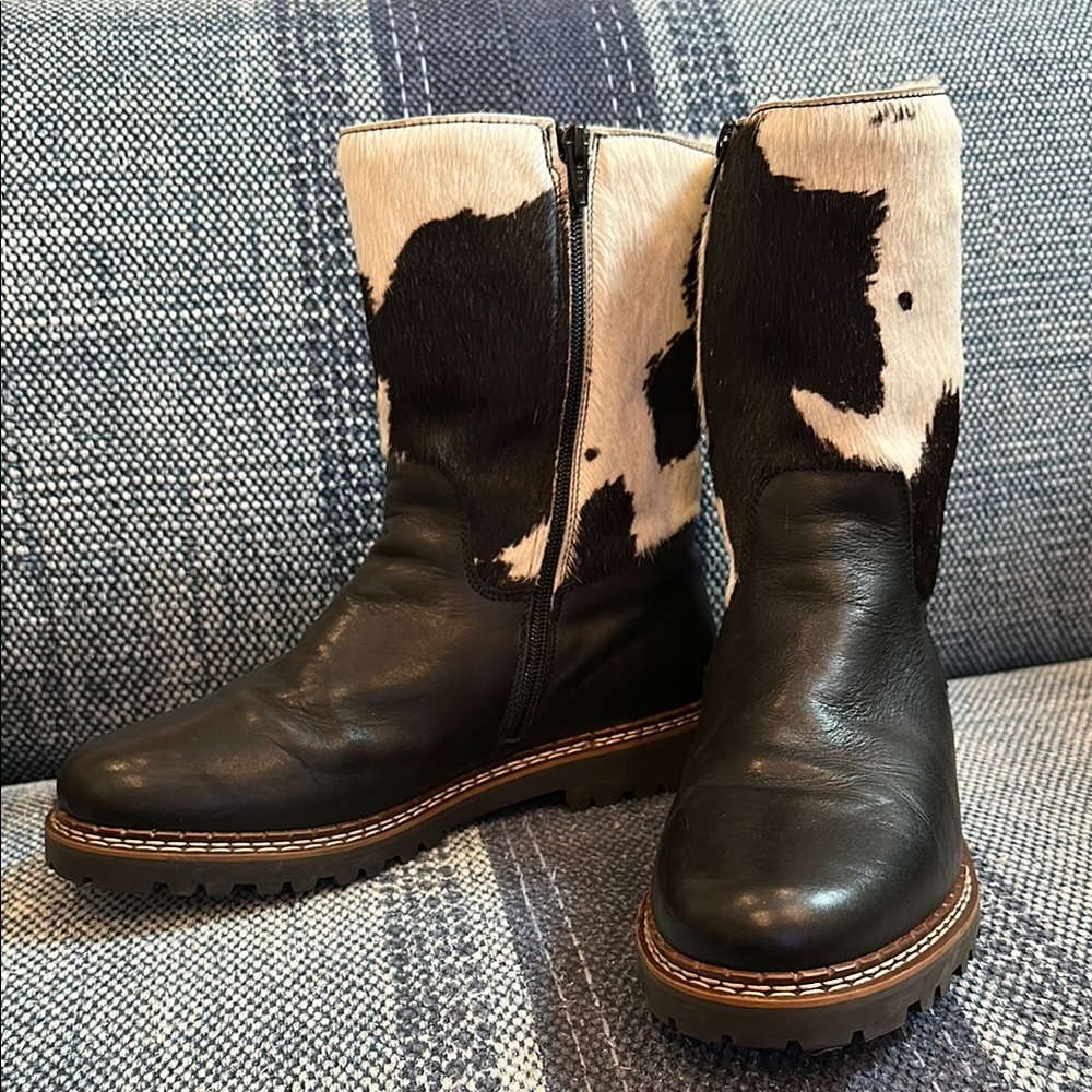 Ammann women’s size 11 Black White Cowhide Leather Boots bootie calf height zip